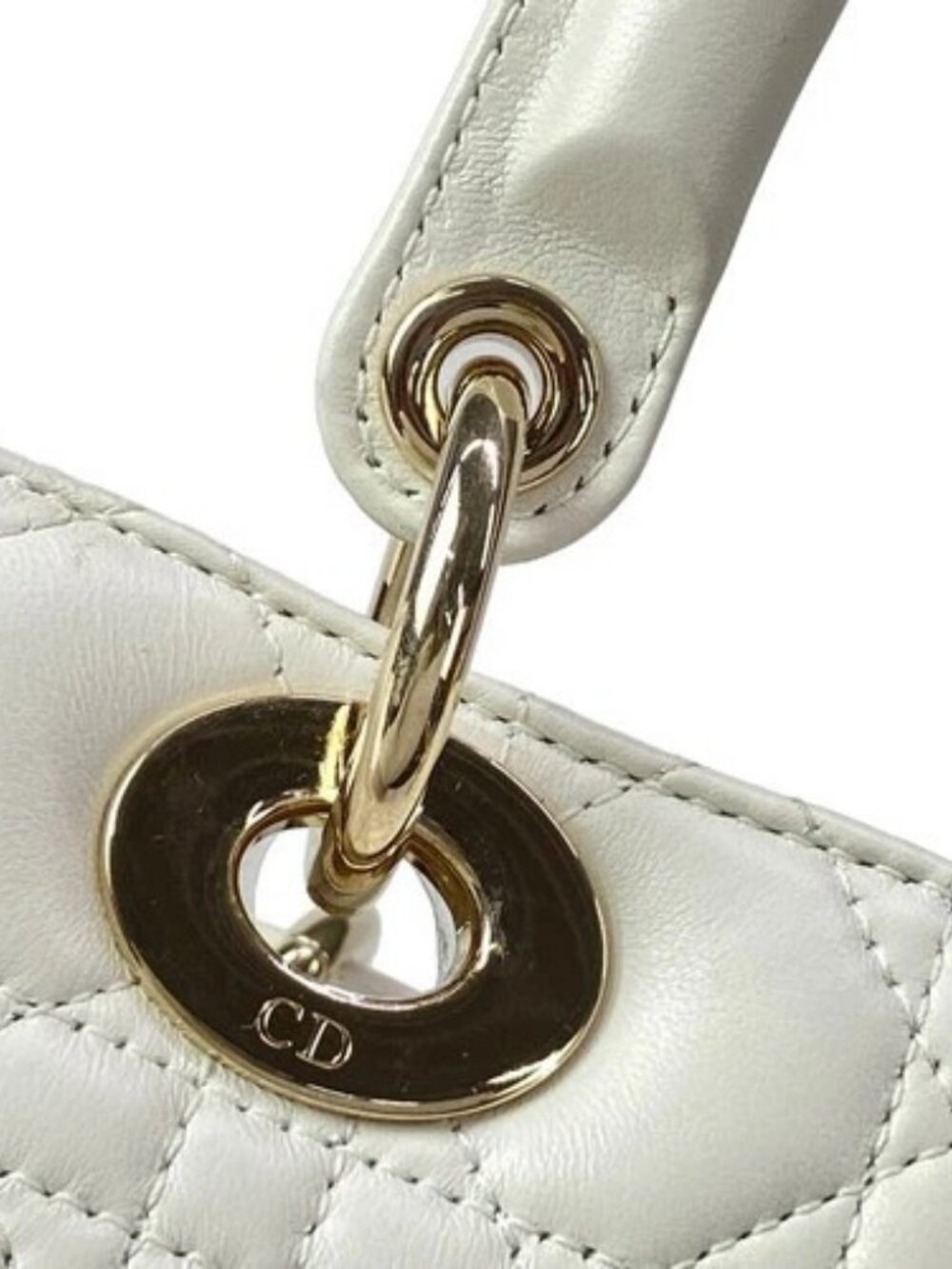 DIOR/ChristianDior Lady Dior Medium Bag White Lambskin Handbag - Picture 11 of 16